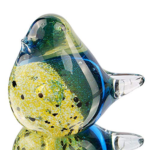 Quligeta Hophen Art Glasvogelfigur, handgefertigt, geblasenes Glas, Papierbeschwerer, Muttertagsgeschenk, Heimornament (Gelbglocke) von Hophen