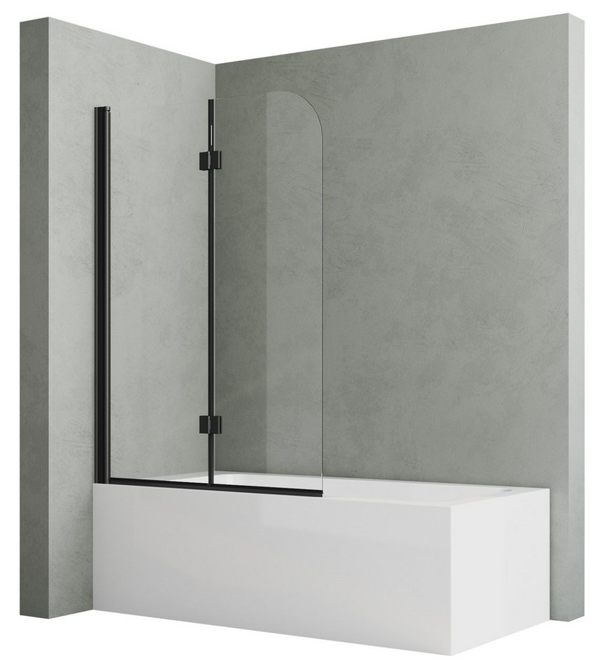 Hopibath Badewannenfaltwand 2 teilig Faltbar Badewannenaufsatz Glas, 6mm beidseitig Nano Sicherheitsglas, (Faltwand, Chrom, Schwarz), Hebe- / Senkfunktion von Hopibath