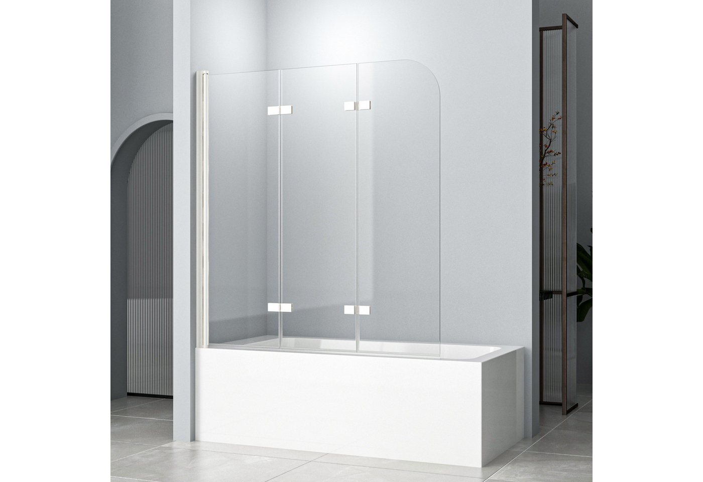 Hopibath Badewannenfaltwand Weiß Badewannenaufsatz 6mm NANO Glas, beidseitig Nano Beschichtung, (180° Faltwand, 3 teilig faltbar), BxH: 140x140, 130x140, 120x140cm von Hopibath