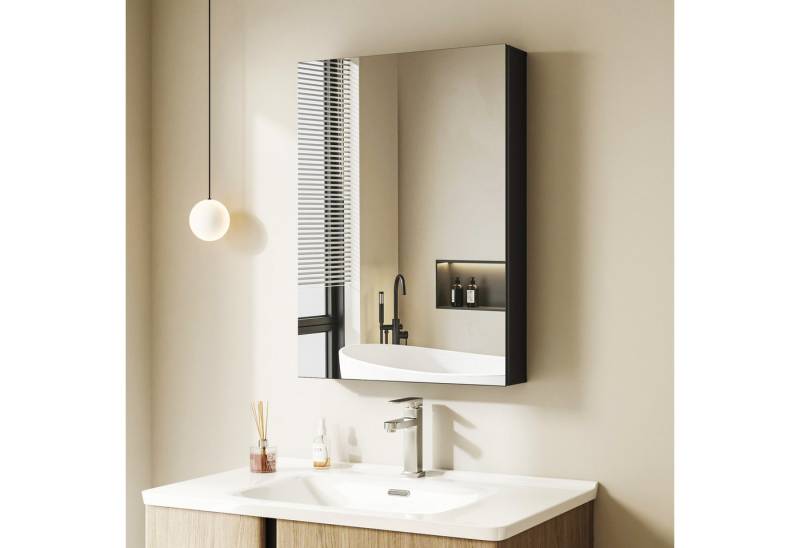 Hopibath Badezimmerspiegelschrank Alu Spiegelschrank Schwarz 2türig 80x60cm 1 türig 50x70 40x60cm (Rechteckig Eckig Wandschrank Badezimmer Badschrank, Doppelseitiger Spiegel) Verstellbare Glasböden, Softclose-Scharnieren von Hopibath