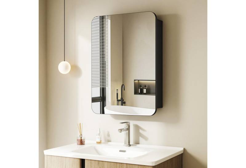 Hopibath Badezimmerspiegelschrank Alu Spiegelschrank Schwarz 2türig 80x60cm 1 türig 50x70 40x60cm (Rechteckig Eckig Wandschrank Badezimmer Badschrank, Doppelseitiger Spiegel) Verstellbare Glasböden, Softclose-Scharnieren von Hopibath