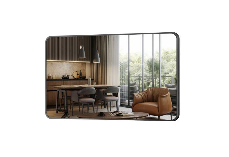 Hopibath Badspiegel 120x70 Wandspiegel groß Schwarz mit Alurahmen (Flurspiegel Spiegel bad Flur, Extra groß), Hängend, Wand gelehnt,Vertikal und Horizontal möglich von Hopibath