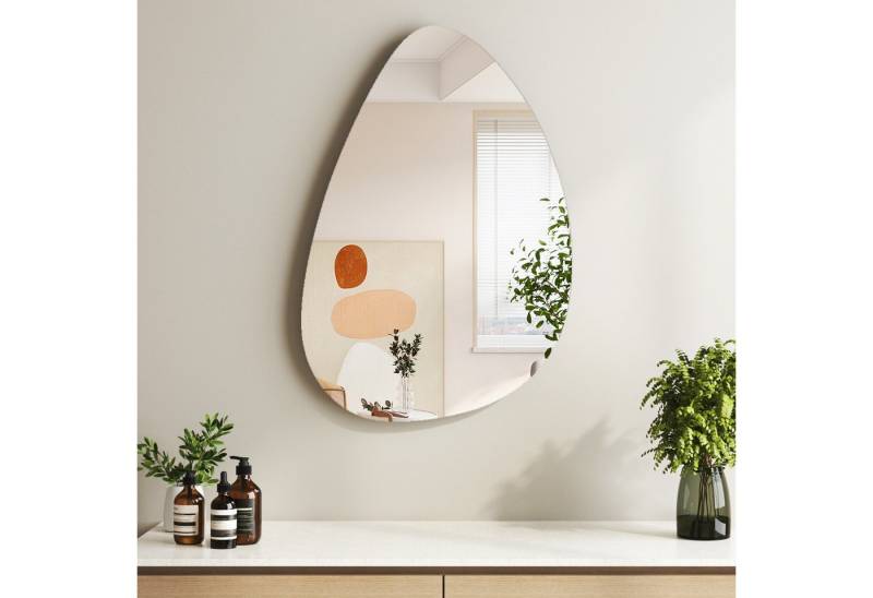 Hopibath Badspiegel Rahmenlos 45x70cm Wassertropfen Wandspiegel Bad Asymmetrisch (Badezimmer Spiegel, ohne Beleuchtung), Modern, Design, Einfache, Elegant von Hopibath
