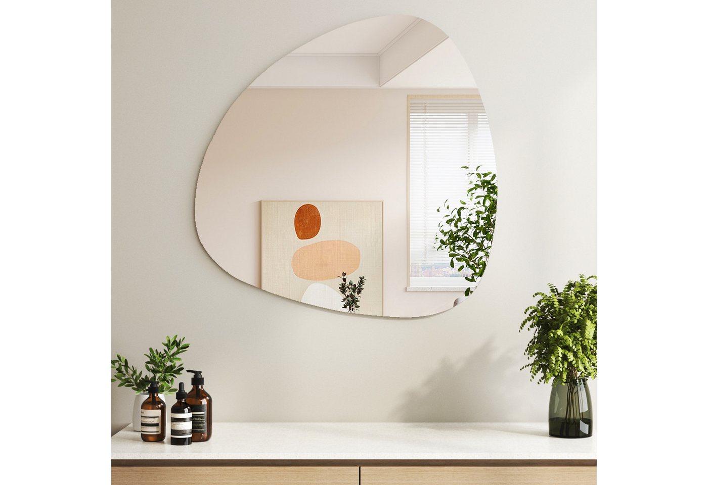 Hopibath Badspiegel Rahmenlos 80x80 60x60cm Steinform Wandspiegel Bad Asymmetrisch (Badezimmer Spiegel, ohne Beleuchtung), Modern, Design, Einfache, Elegant von Hopibath