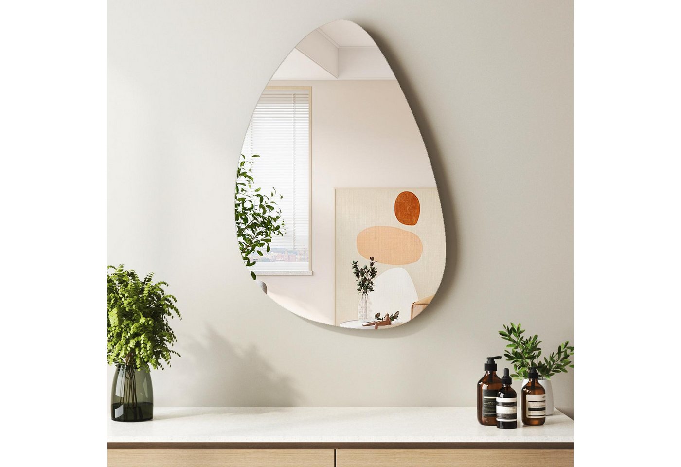 Hopibath Badspiegel Rahmenlos 90x65cm Wassertropfen Wandspiegel Bad Asymmetrisch (Badezimmer Spiegel, ohne Beleuchtung), Modern, Design, Einfache, Elegant von Hopibath
