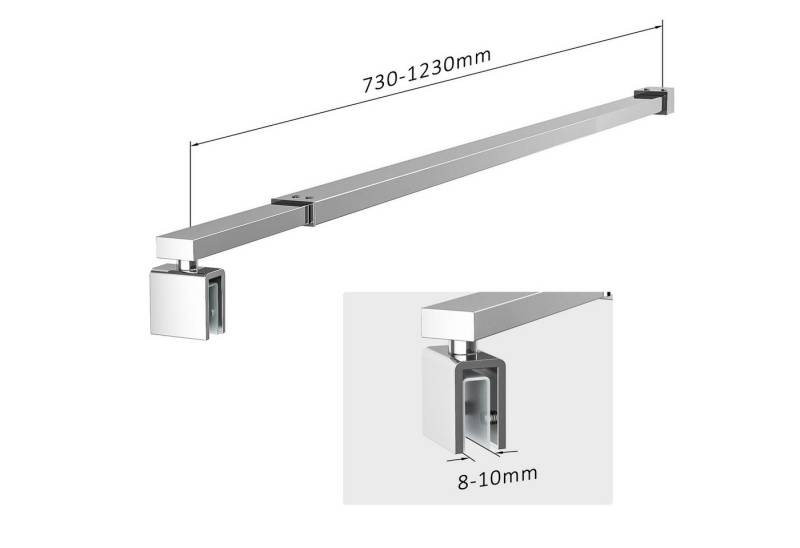 Hopibath Duschwand-Stabilisationsstange Chrom Schwarz für 8-10mm haltestange duschwand 73-123cm 360° Drehbar, (Stabilisator, rechteckig), für Duschabtrennung Duschwand Walk In Dusche von Hopibath