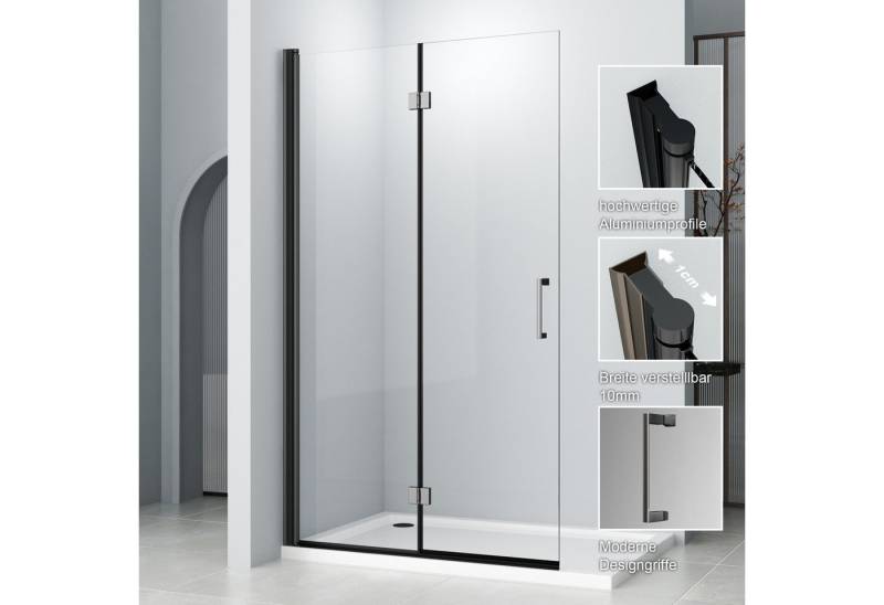 Hopibath Duschwand Walk In Dusche Schwarz Duschabtrennung 180º faltbar Nano, Sicherheitsglas, (Duschtrennwand Faltwand), 180° Drehbar, Aluprofile, Sicherheitsglas von Hopibath