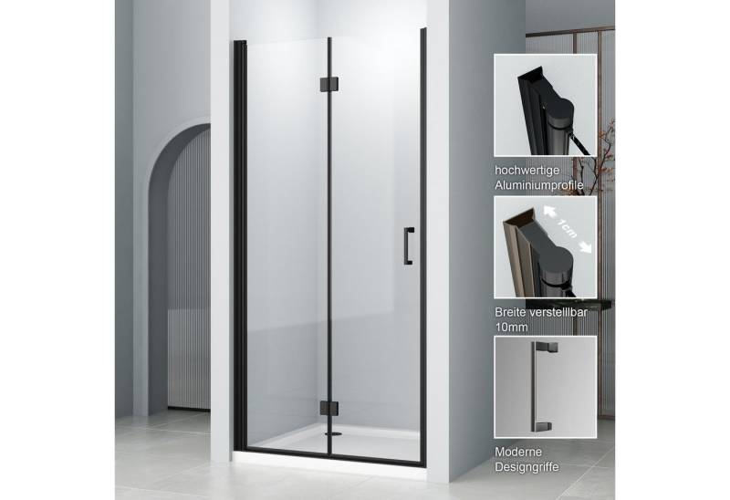 Hopibath Duschwand faltbar für Dusche Duschtür Schwarz Duschabtrennung 120 100 90 Breit, 5mm Sicherheitsglas, (Nischentür Scharniertür Chrom, H: 195cm), mit Magnetverschluss, Alu-Bodenleiste von Hopibath