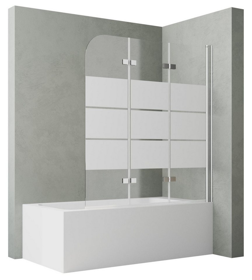 Hopibath Duschwand für Badewanne Glas Badewannenaufsatz milchglas, 6mm Sicherheitsglas, (3 teilig faltbar Chrom, 140x140, 130x140, 120x140cm), komplett klappbar, Verstellber Aluprofile von Hopibath