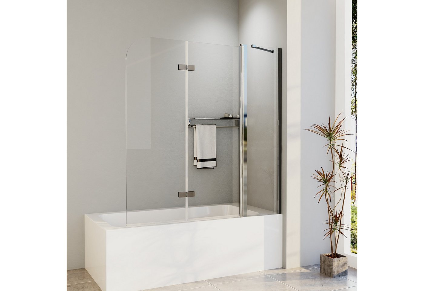 Hopibath Duschwand für badewanne faltbar Badewannenaufsatz Glas, 6mm beidseitig NANO Glas, (180º Faltwand 3 teilig, 140x140, 130x140, 120x140cm), Links- und Rechtsmontage von Hopibath