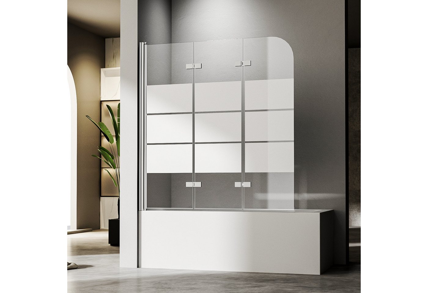 Hopibath Duschwand für badewanne faltbar Badewannenaufsatz milchglas, 6mm Sicherheitsglas, (3 teilig, 180° schwenkbar), 160x140, 150x140, 140x140, 130x140, 120x140cm von Hopibath