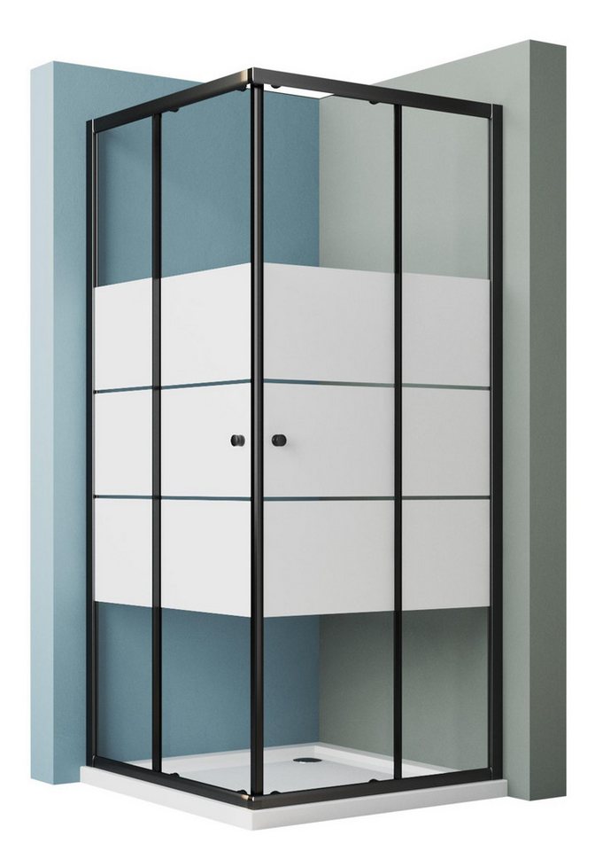 Hopibath Eckdusche 75x75x185cm Duschkabine Schwarz milchglas, BxT: 75x75 cm, 5mm Sicherheitsglas, Eckeinstieg Schiebetür, (740-760) x (740-760) x 1850mm, mit Alurahmen, Aluprofil, Magnetdichtleisten von Hopibath