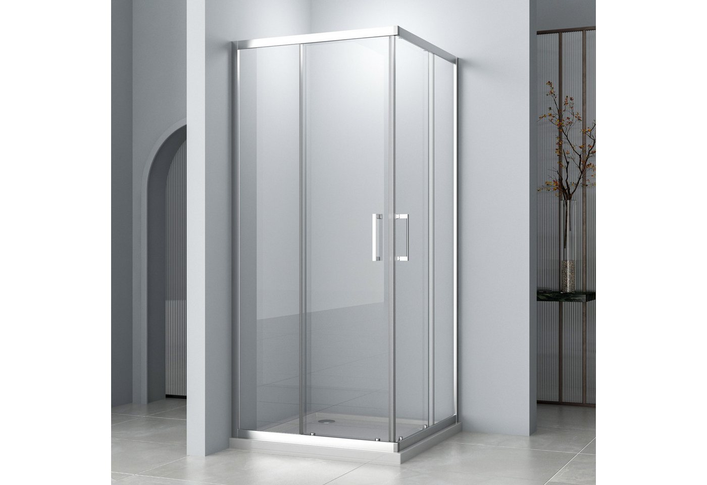 Hopibath Eckdusche 80x80 75x75 80x75 H:195cm Duschkabine Schiebetür, BxT: 75x75 cm, 5mm Sicherheitsglas, Eckdusche, mit Alurahmen, Aluprofil, 16 Türrollen, Rechts-und Links montierbar von Hopibath