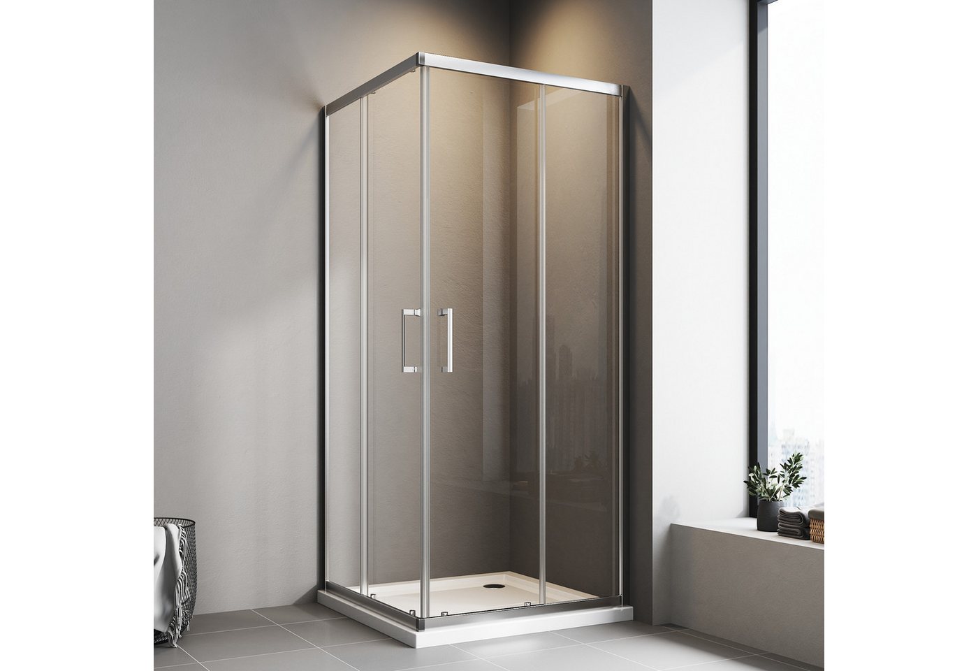 Hopibath Eckdusche 80x80 75x75 80x75 H:195cm Duschkabine Schiebetür, BxT: 75x80 cm, 5mm Sicherheitsglas, Eckdusche, mit Alurahmen, Aluprofil, 16 Türrollen, Rechts-und Links montierbar von Hopibath