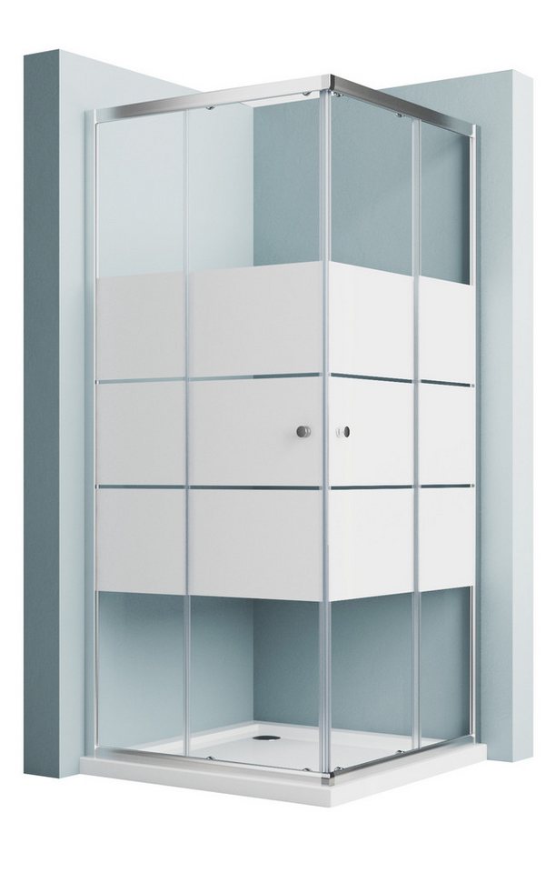 Hopibath Eckdusche 80x80x185cm Duschkabine milchglas, BxT: 80x80 cm, 5mm Sicherheitsglas, Eckeinstieg Schiebetür, mit Alurahmen Chrom, (780-800) x (780-800) x 1850mm von Hopibath