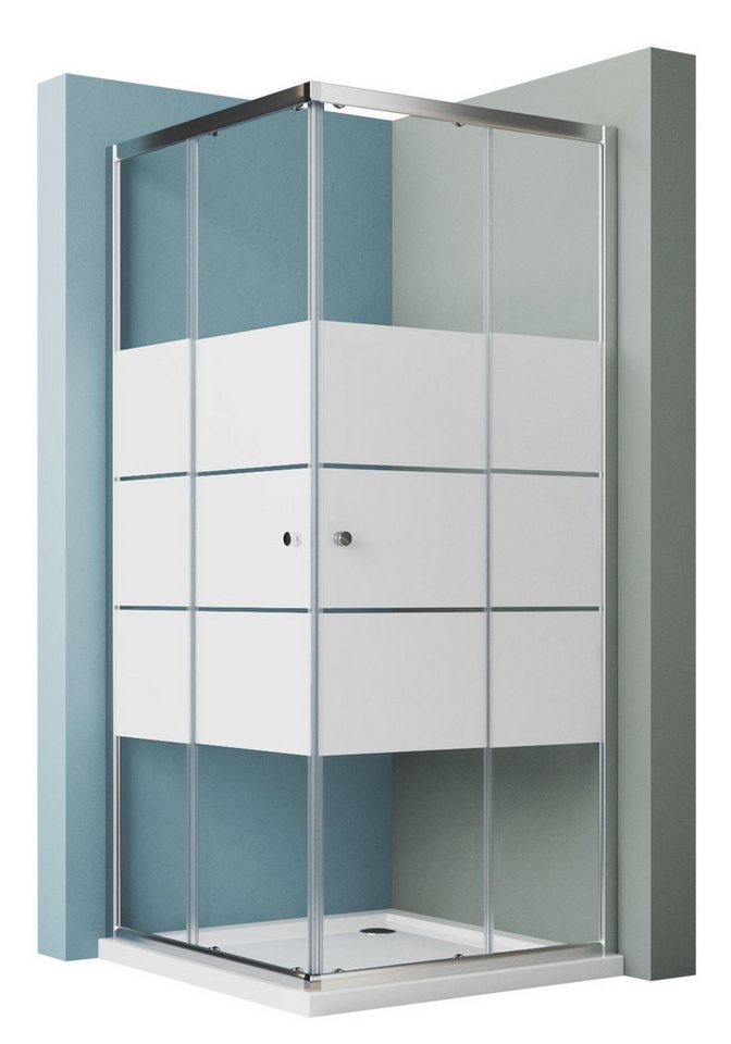 Hopibath Eckdusche 90x75x185cm Duschkabine milchglas, BxT: 75x90 cm, 5mm Sicherheitsglas, Eckeinstieg Schiebetür, mit Alurahmen Chrom, (880-900) x (740-760) x 1850mm von Hopibath