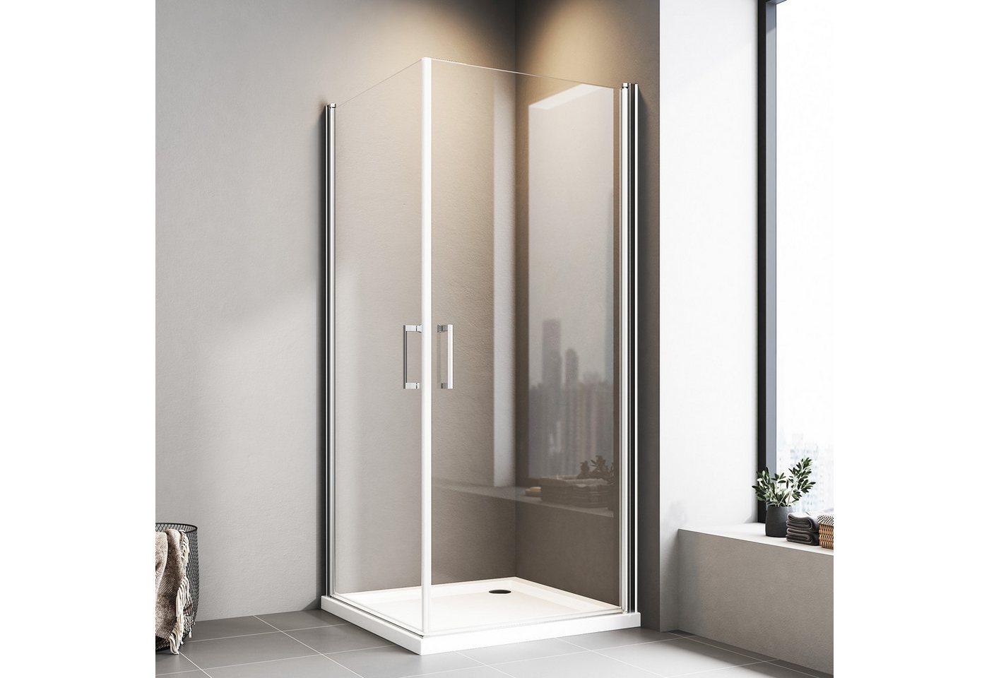 Hopibath Eckdusche 90x90 Pendeltür Duschkabine 80x80, BxT: 80x75 cm, NANO Sicherheitsglas, Eckeinstieg, Doppel Schwingtür, nach innen und außen öffnen von Hopibath