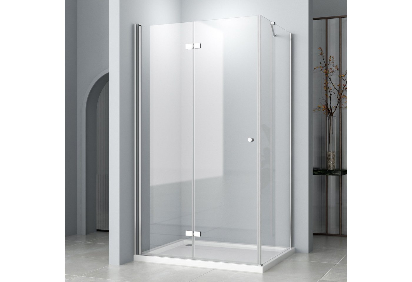 Hopibath Eckdusche Duschkabine Falttür mit Seitenwand H:185cm, BxT: 100x80 cm, 5mm Sicherheitsglas, Duschtür, mit 90/80/75cm Seitenteil, mit Alu-Haltestangen, Alu-Bodenleiste, Magnetverschluss von Hopibath