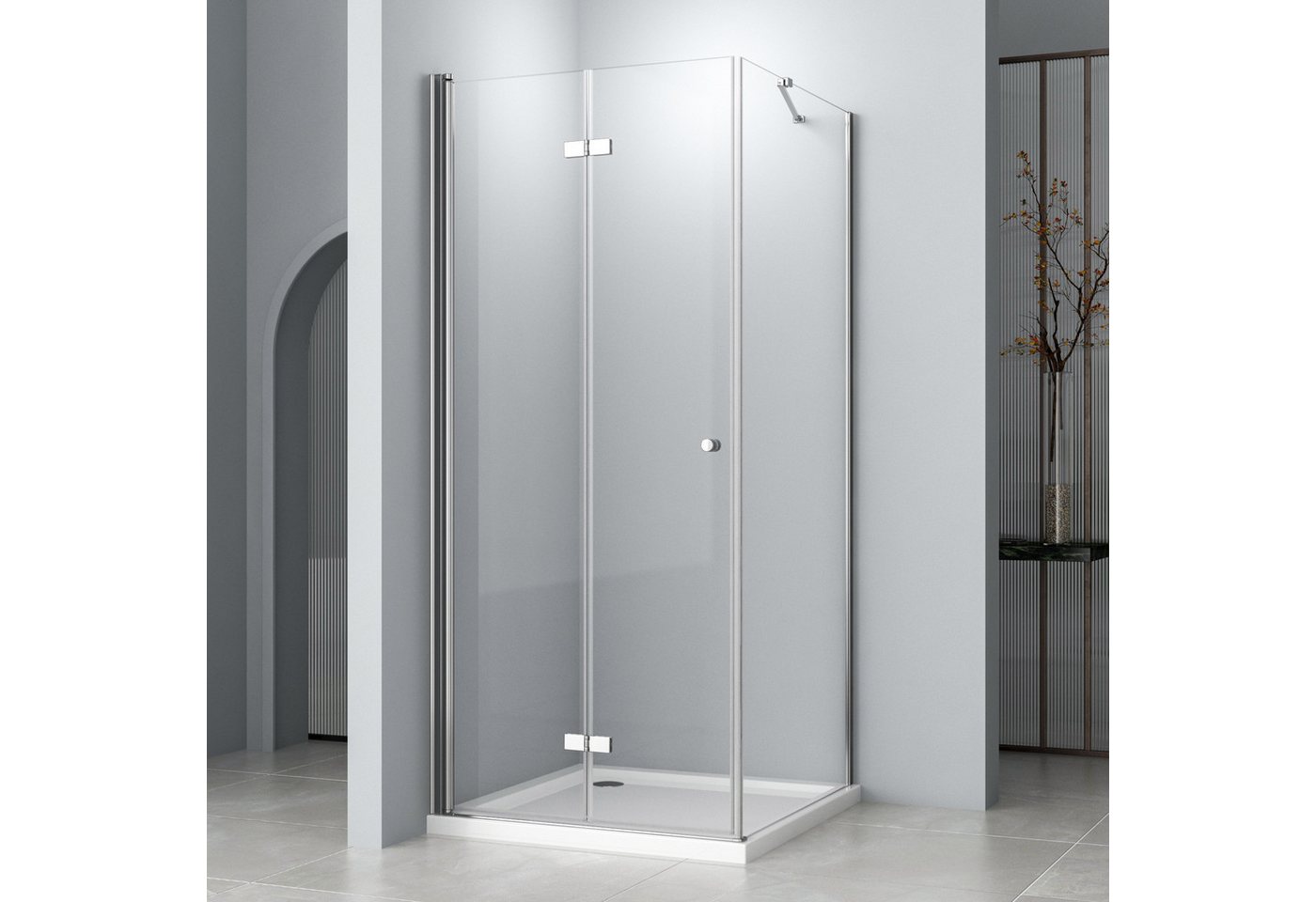 Hopibath Eckdusche Duschkabine Falttür mit Seitenwand H:185cm, BxT: 75x80 cm, 5mm Sicherheitsglas, Duschtür, mit 90/80/75cm Seitenteil, mit Alu-Haltestangen, Alu-Bodenleiste, Magnetverschluss von Hopibath