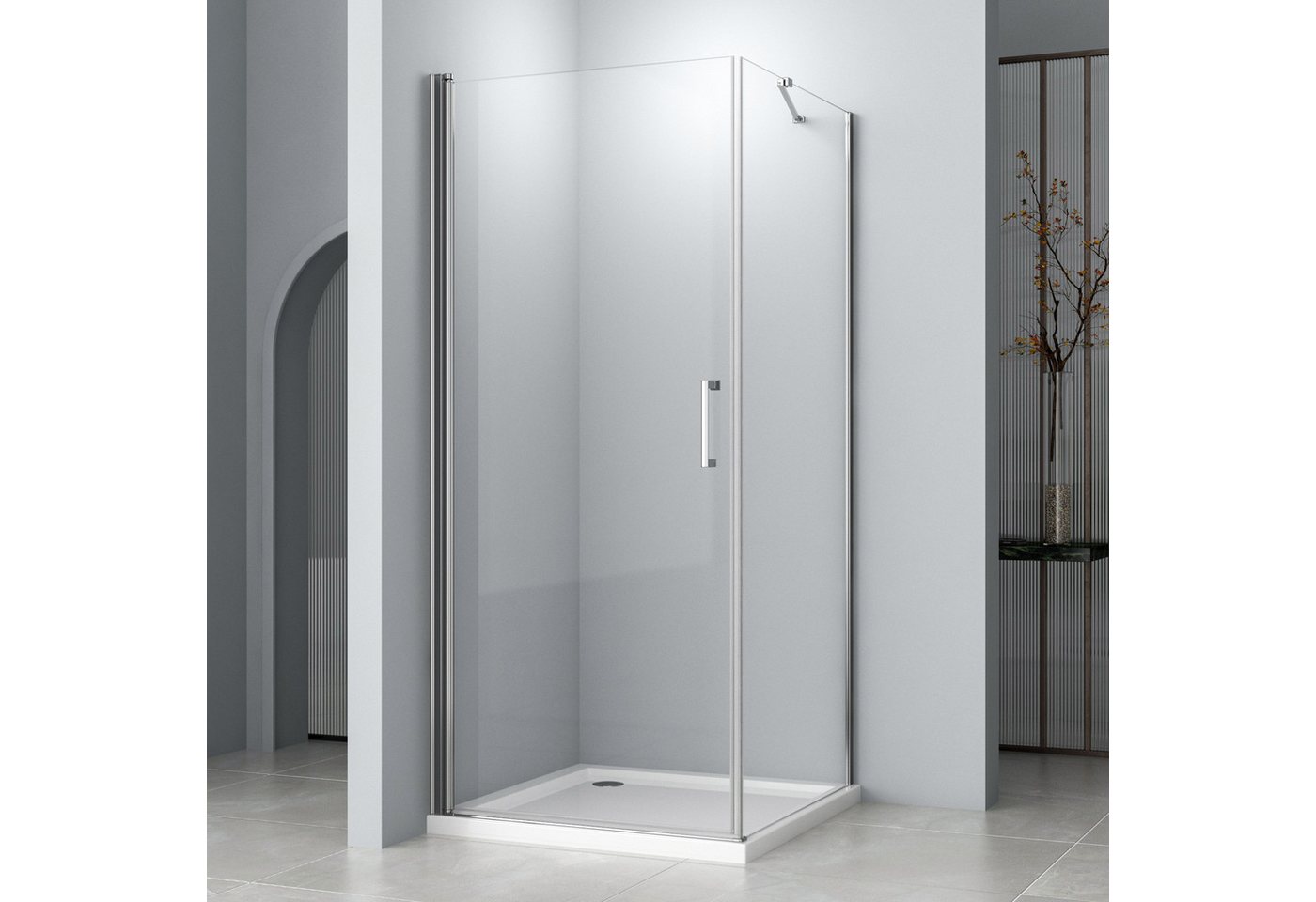 Hopibath Eckdusche Duschkabine Pendeltür mit Seitenwand H:195cm, BxT: 75x75 cm, 5mm NANO Glas, Duschtür, mit 90/80/75cm Seitenteil, mit Alu-Bodenleiste, Alu-Haltestangen, Magnetverschluss von Hopibath