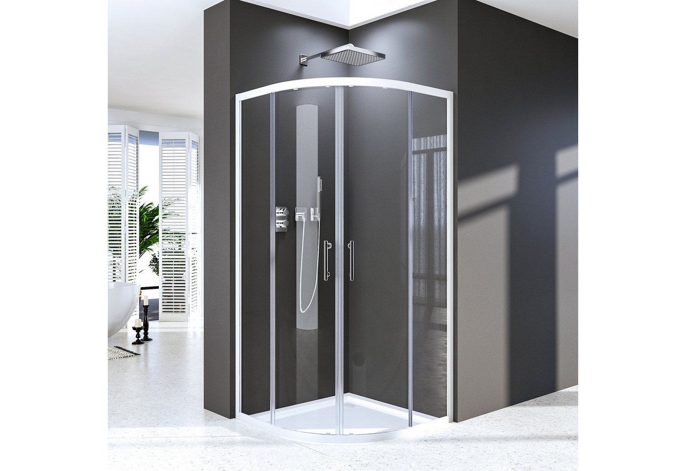 Hopibath Runddusche Duschkabine 90x90 Rund, BxT: 90x90 cm, 5mm Sicherheitsglas, Viertelkreis, radius 55 cm, 16 Türrollen, Alurofile, Alurahmen, Magnetverschluss Hopibath Runddusche Duschkabine 90x90 Rund, BxT: 90x90 cm, 5mm Sicherheitsglas, Viertelkreis, radius 55 cm, 16 Türrollen, Alurofile, Alurahmen, Magnetverschluss von Hopibath