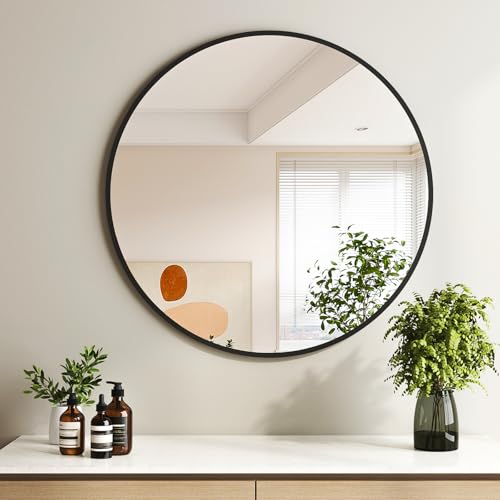 Hopibath Schwarz Runder Wandspiegel, Ø 70cm Spiegel, Runder Spiegel mit Schwarz Metallrahmen Badspiegel für Badezimmer, Waschtisch, Wohnzimmer, Schlafzimmer, Eingang Wanddekoration Hopibath Schwarz Runder Wandspiegel, Ø 70cm Spiegel, Runder Spiegel mit Schwarz Metallrahmen Badspiegel für Badezimmer, Waschtisch, Wohnzimmer, Schlafzimmer, Eingang Wanddekoration von Hopibath