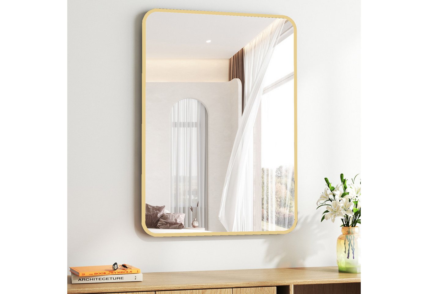 Hopibath Spiegel Gold Spiegel Badezimmer Badspiegel ohne beleuchtung (Rechteckig, 80x60, 70x50, 60x40), Alurahmen, 5mm Glas, Vertikal und Horizontal möglich von Hopibath