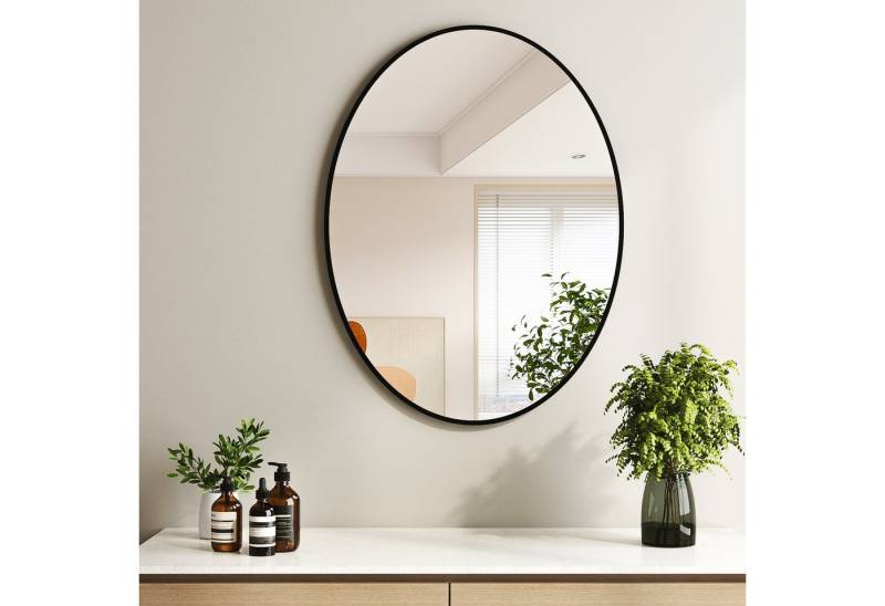 Hopibath Spiegel Oval für Garderobe Flur Schlafzimmer Wohnzimmer Hotel (Wandspiegel Schwarz, 80x60, 70x50), 5mm Glas mit Alurahmen, Explosionsgeschutz von Hopibath