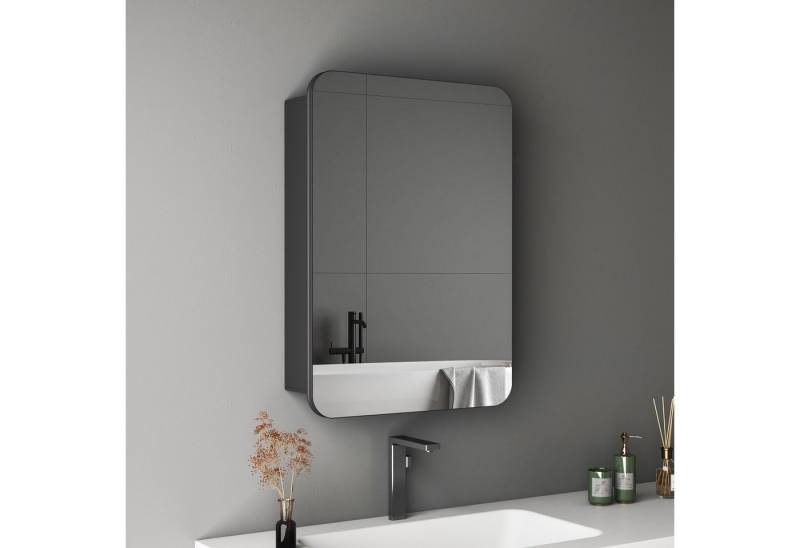 Hopibath Spiegel Schrank Alu Spiegelschrank Badezimmer Rechteckig Schwarz 50x70 40x60cm (Badezimmerspiegelschrank Wandschrank Badschrank, Doppelseitiger Spiegel, Softclose-Scharnieren), Verstellbare Glasböden, vormontiert geliefert von Hopibath