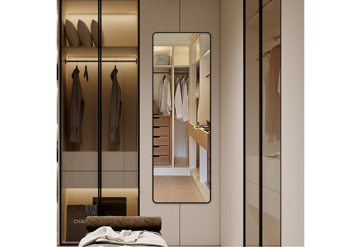 Hopibath Spiegel Schwarz für Garderobe Flur Schlafzimmer Wohnzimmer Hotel (Rechteckig, 40-180cm), 5mm HD Spiegel mit Alurahmen, 4 Installationsmethoden von Hopibath