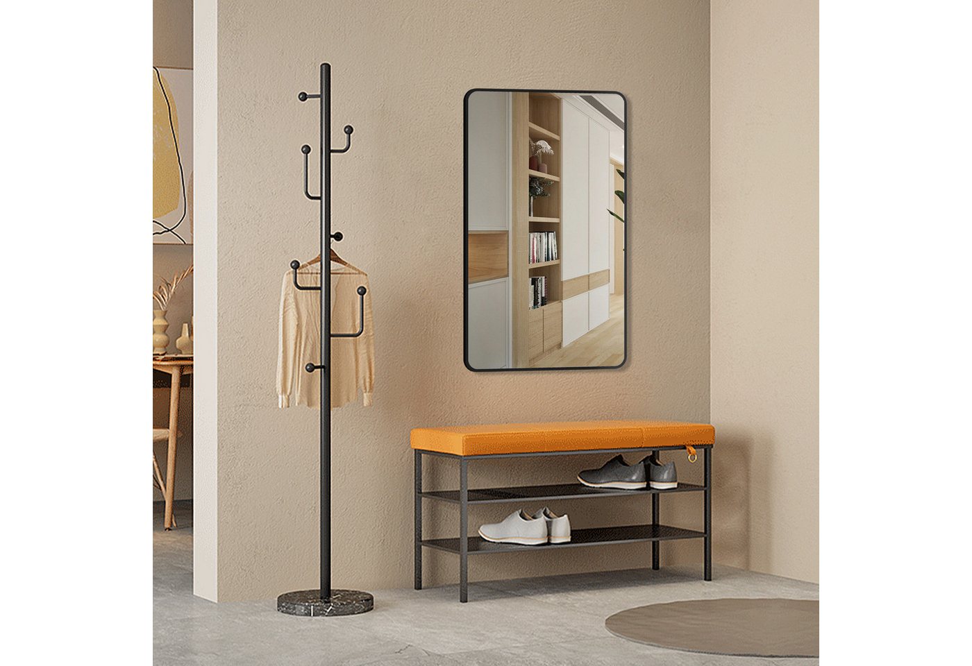 Hopibath Spiegel Schwarz für Garderobe Flur Schlafzimmer Wohnzimmer Hotel (Rechteckig, 40-180cm), 5mm HD Spiegel mit Alurahmen, 4 Installationsmethoden von Hopibath