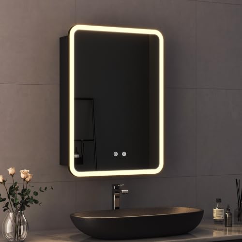 Hopibath Spiegelschrank Bad mit Beleuchtung 40 x 60 x 13 cm, Spiegelschrank Bad mit Beleuchtung Metall LED Badezimmerschrank mit Dimmbar + Verstellbare Glasablage + Beschlagfrei+ Stecker Hopibath Spiegelschrank Bad mit Beleuchtung 40 x 60 x 13 cm, Spiegelschrank Bad mit Beleuchtung Metall LED Badezimmerschrank mit Dimmbar + Verstellbare Glasablage + Beschlagfrei+ Stecker von Hopibath