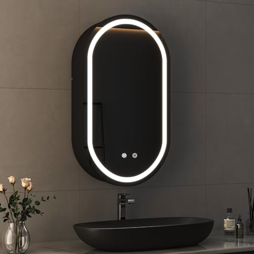 Hopibath Spiegelschrank Bad mit Beleuchtung Badezimmer 40 x 70 x 13 cm, Spiegelschrank mit Beleuchtung Metall LED Badezimmerschrank mit Dimmbar + Verstellbare Glasablage + Beschlagfrei Hopibath Spiegelschrank Bad mit Beleuchtung Badezimmer 40 x 70 x 13 cm, Spiegelschrank mit Beleuchtung Metall LED Badezimmerschrank mit Dimmbar + Verstellbare Glasablage + Beschlagfrei von Hopibath