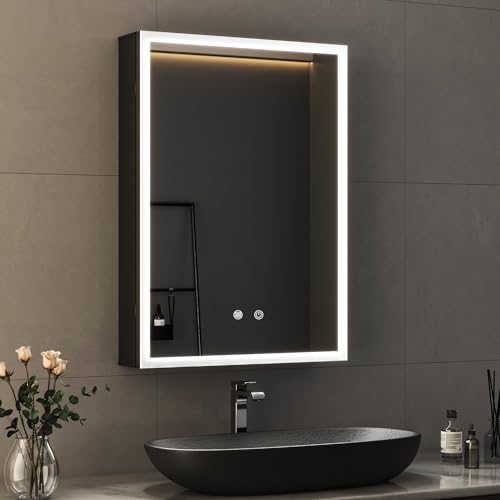Hopibath Spiegelschrank Bad mit Beleuchtung Badezimmer 50 x 70 x 13 cm, Spiegelschrank Bad mit Beleuchtung Metall LED Badezimmerschrank mit Dimmbar + Verstellbare Glasablage + Beschlagfrei+ Stecker Hopibath Spiegelschrank Bad mit Beleuchtung Badezimmer 50 x 70 x 13 cm, Spiegelschrank Bad mit Beleuchtung Metall LED Badezimmerschrank mit Dimmbar + Verstellbare Glasablage + Beschlagfrei+ Stecker von Hopibath