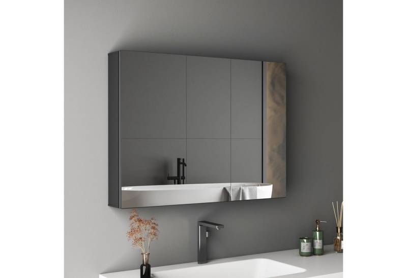 Hopibath Spiegelschrank Badezimmer 80 cm Breit Schwarz Badezimmerspiegelschrank 2 türig (Wandschrank Badschrank Eckig) von Hopibath
