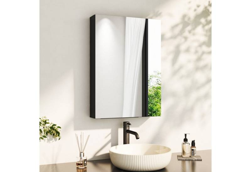 Hopibath Spiegelschrank Schwarz 40x60cm Badezimmer Spiegelschrank (Badezimmerspiegelschrank Aluminium, Eckig) Doppelspiegel, Verstellbare Glasböden, vormontiert geliefert von Hopibath