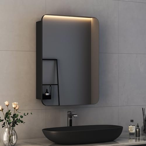 Hopibath Spiegelschrank Schwarz Spiegelschrank 50x70cm Bad Metall Badezimmerschrank mit Spiegel Badezimmerspiegelschrank mit Verstellbare Glasablage von Hopibath