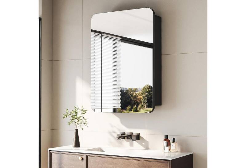 Hopibath Spiegelschrank klein Alu Badezimmerspiegelschrank Schwarz Hängeschrank Wandschrank (Eckig Rechteckig 40x60cm, Glasböden, Doppelseitiger Spiegel) mit Softclose-Scharnieren von Hopibath
