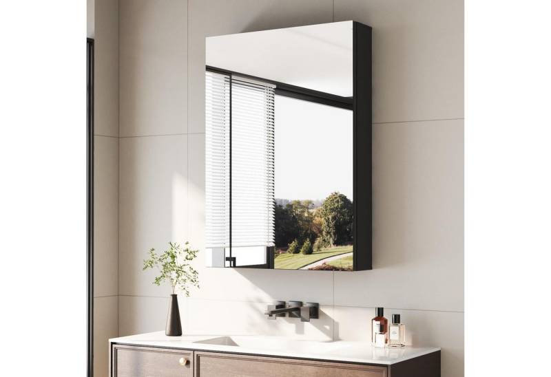 Hopibath Spiegelschrank klein bad Schrank Schwarz Hängeschrank Wandschrank Aluminium (Rechteckig Eckig 40x60cm, Doppelseitiger Spiegel, Glasböden) mit Softclose-Scharnieren von Hopibath