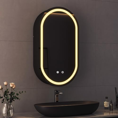 Hopibath Spiegelschrank mit Beleuchtung 40 x 70 x 13 cm LED Badezimmerschrank, Badezimmer Hängeschrank mit Innen Spiegel und Beschlagfrei, 3-Farben Dimmbar Spiegelschrank Hopibath Spiegelschrank mit Beleuchtung 40 x 70 x 13 cm LED Badezimmerschrank, Badezimmer Hängeschrank mit Innen Spiegel und Beschlagfrei, 3-Farben Dimmbar Spiegelschrank von Hopibath