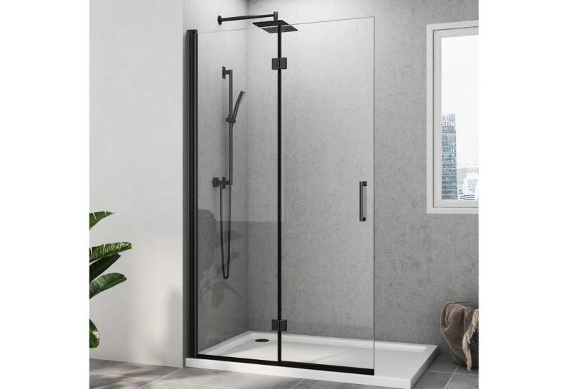 Hopibath Walk-in-Dusche (95,7-96,7) x 195cm Duschwand Schwarz Duschabtrennung Glas, 5mm NANO Glas, (Falttür Scharniertür, 180° Faltbar), Rechts-und Links montierbar von Hopibath