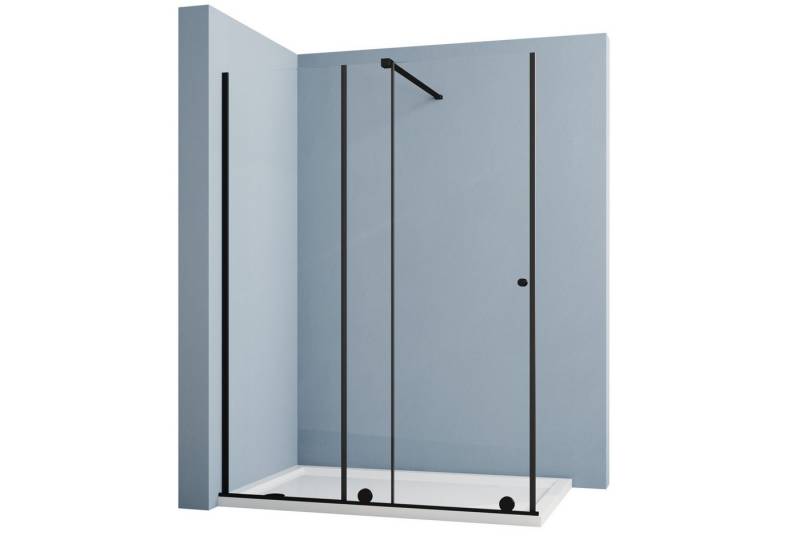 Hopibath Walk-in-Dusche faltbar Schiebetür Duschabtrennung Schwarz Rahmenlos, Sicherheitsglas, (Duschtrennwand, Glaswand), mit Duschdichtung von Hopibath