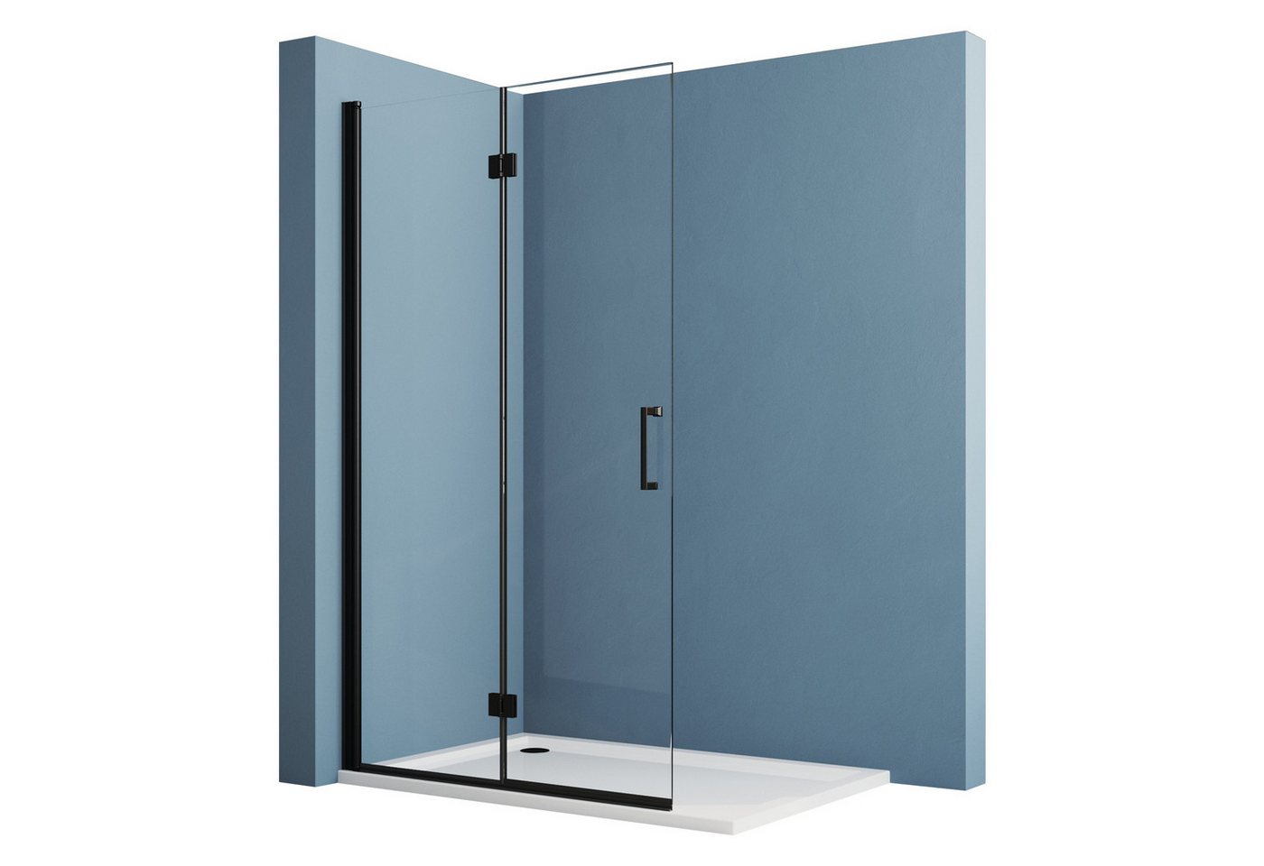 Hopibath Walk-in-Dusche faltbar Schiebetür Duschabtrennung Schwarz Rahmenlos, Sicherheitsglas, (Duschtrennwand, Glaswand), mit Duschdichtung von Hopibath