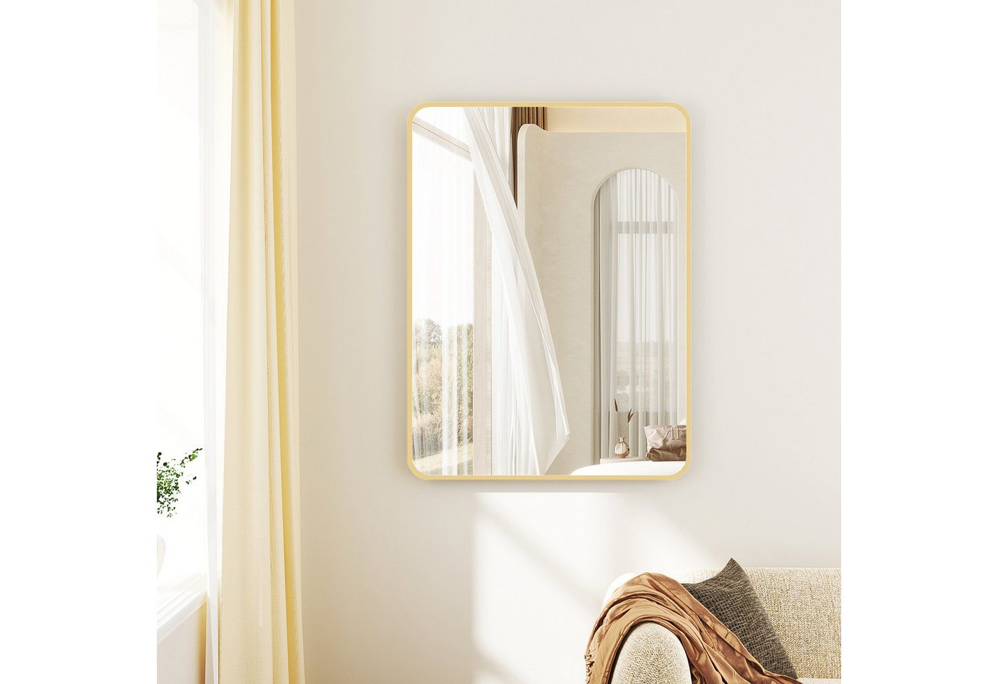 Hopibath Wandspiegel Gold Rechteckig Spiegel für Schlafzimmer Wohnzimmer Flur Hotel (Hängespiegel, mit Alurahmen), 5mm Kupfer- und bleifreier Spiegel von Hopibath