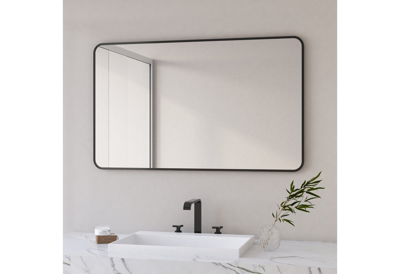 Hopibath Wandspiegel groß 100x60 60x100 Spiegel Bad mit Alurahmen (Badspiegel Flurspiegel, Rechteckig), 5mm HD Glas, 2 Installationsmethoden von Hopibath