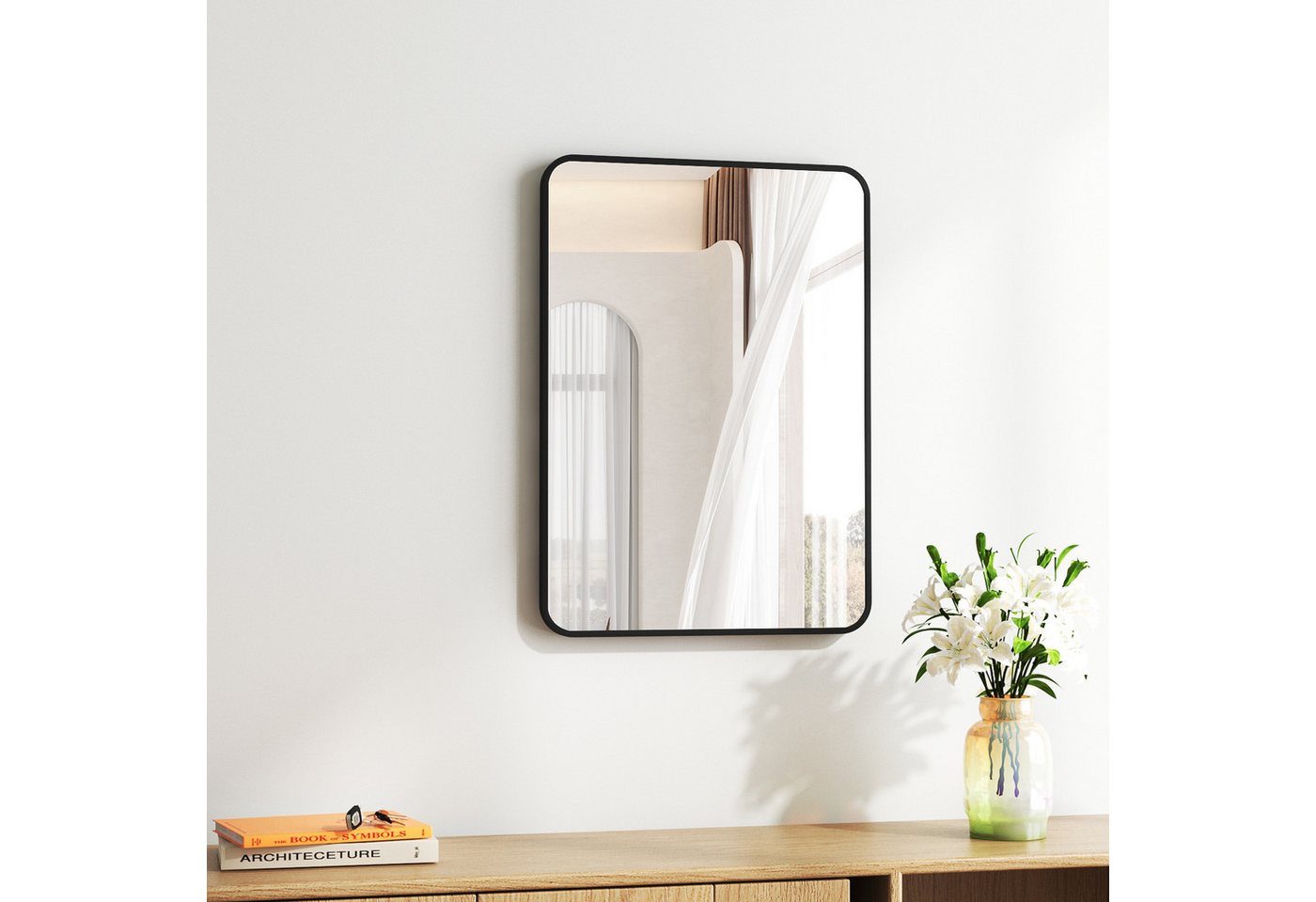 Hopibath Wandspiegel klein 40x60 rechteckig Schwarz mit Alurahmen (Flurspiegel Badspiegel, 5mm HD Glas), Spiegel, für Bad, Flur, Wohnzimmer, Schlafzimmer von Hopibath