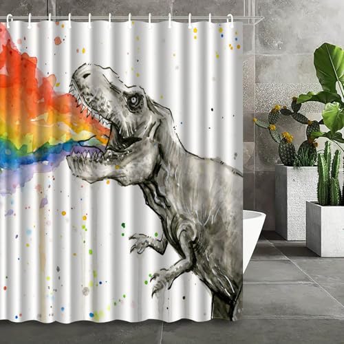 Hopomoon Duschvorhang mit Dinosaurier-Motiv, lustiger und verspielter wasserdichter Polyester-Badezimmervorhang, 180 x 180 cm von Hopomoon