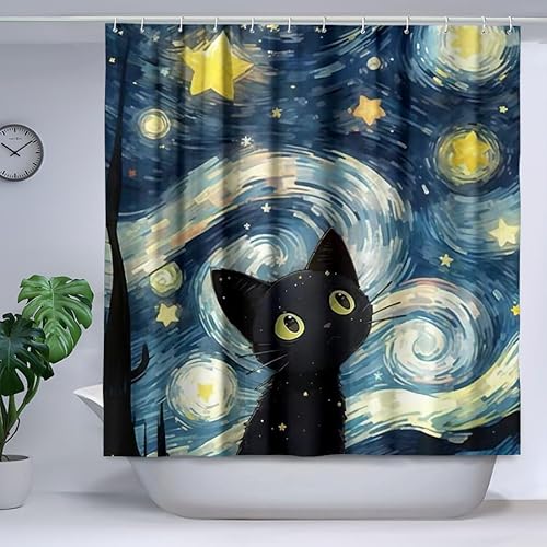 Hopomoon Katze & Sternennacht Duschvorhang Ölgemälde Stil Modern Klassisch Badezimmer Vorhang für Badezimmer 180x180cm Hopomoon Katze & Sternennacht Duschvorhang Ölgemälde Stil Modern Klassisch Badezimmer Vorhang für Badezimmer 180x180cm von Hopomoon