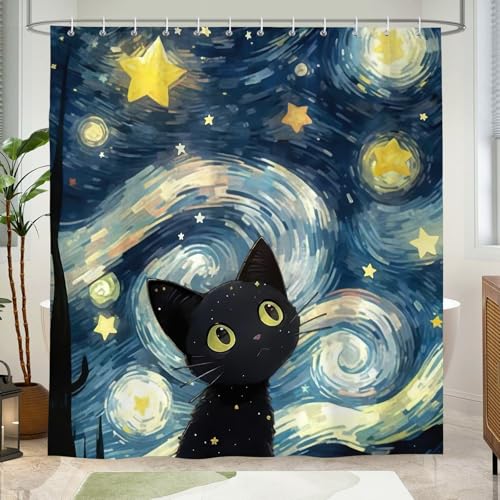 Hopomoon Duschvorhang 180 x 180 cm mit Katze und Sternennacht Antischimmel Textil, Ölgemälde-Stil, Waschbar Polyester Stoff Badevorhänge Mit 12 Ösen und Duschvorhangringe für Badezimmer, Badewanne Hopomoon Duschvorhang 180 x 180 cm mit Katze und Sternennacht Antischimmel Textil, Ölgemälde-Stil, Waschbar Polyester Stoff Badevorhänge Mit 12 Ösen und Duschvorhangringe für Badezimmer, Badewanne von Hopomoon