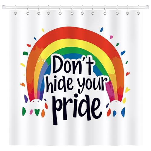 Hopomoon LGBTQ Duschvorhang-Sets, 180 x 180 cm, Regenbogenfarben, 3 Duschvorhang, mit Haken, Badezimmer-Dekor, wasserdicht und langlebig von Hopomoon